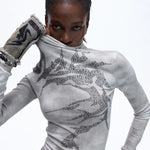 Opium Dragon Rhinestone Turtleneck Top - Fuga Studios