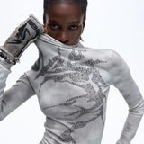 Opium Dragon Rhinestone Turtleneck Top - Fuga Studios