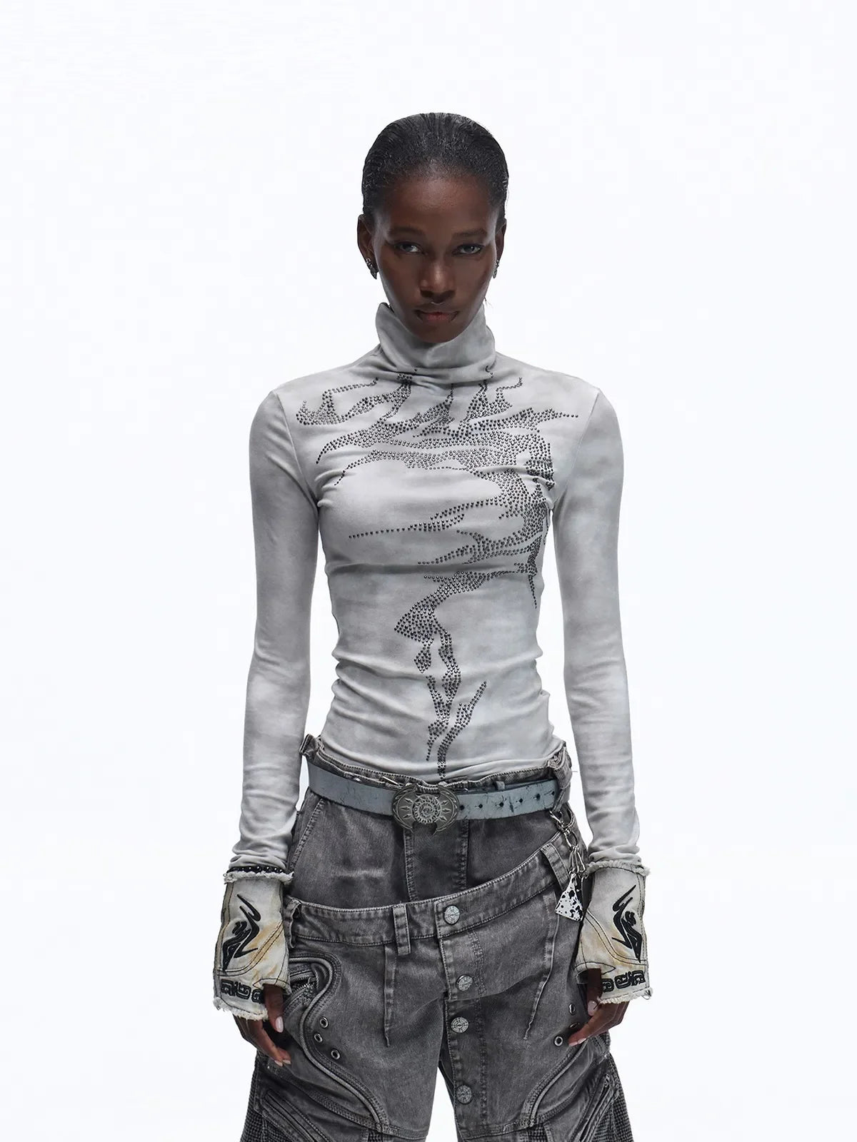 Opium Dragon Rhinestone Turtleneck Top - Fuga Studios