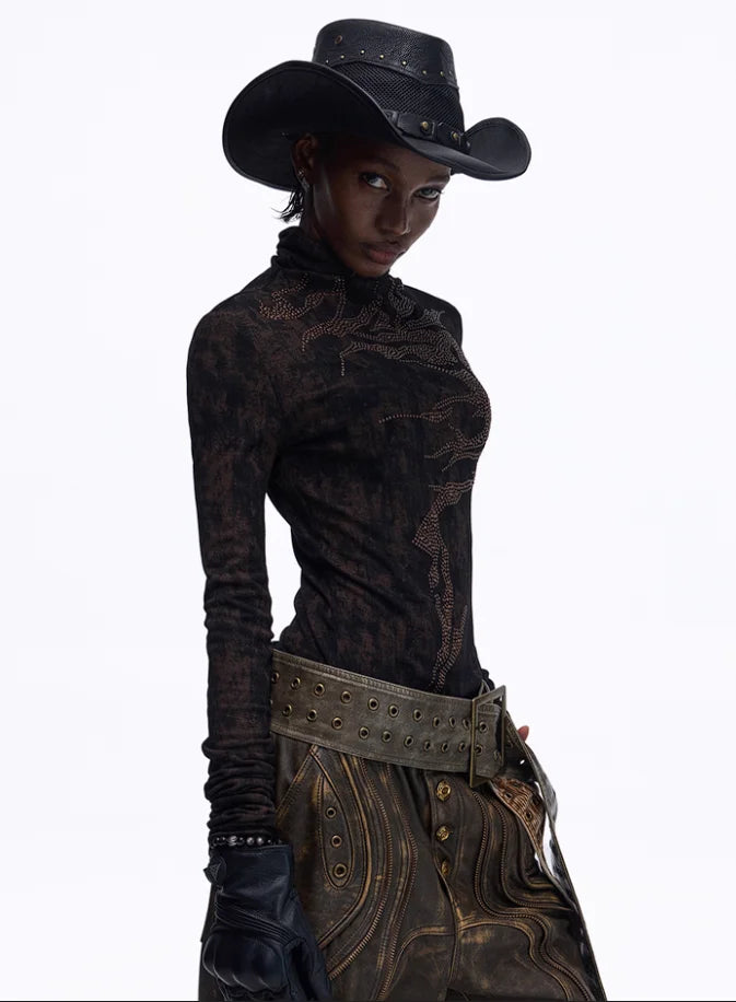 Opium Dragon Rhinestone Turtleneck Top - Fuga Studios