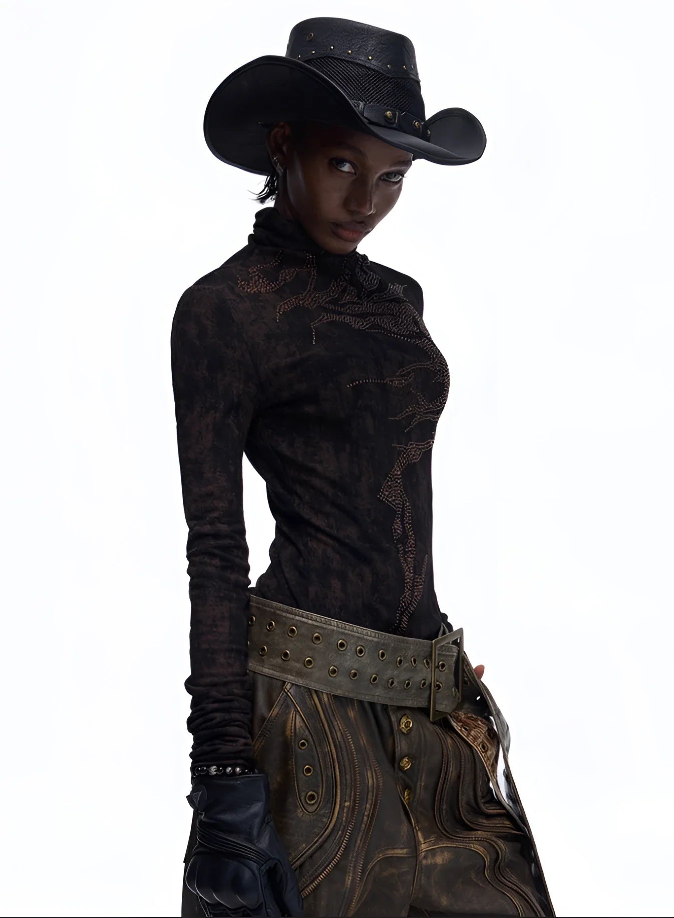 Opium Dragon Rhinestone Turtleneck Top - Fuga Studios