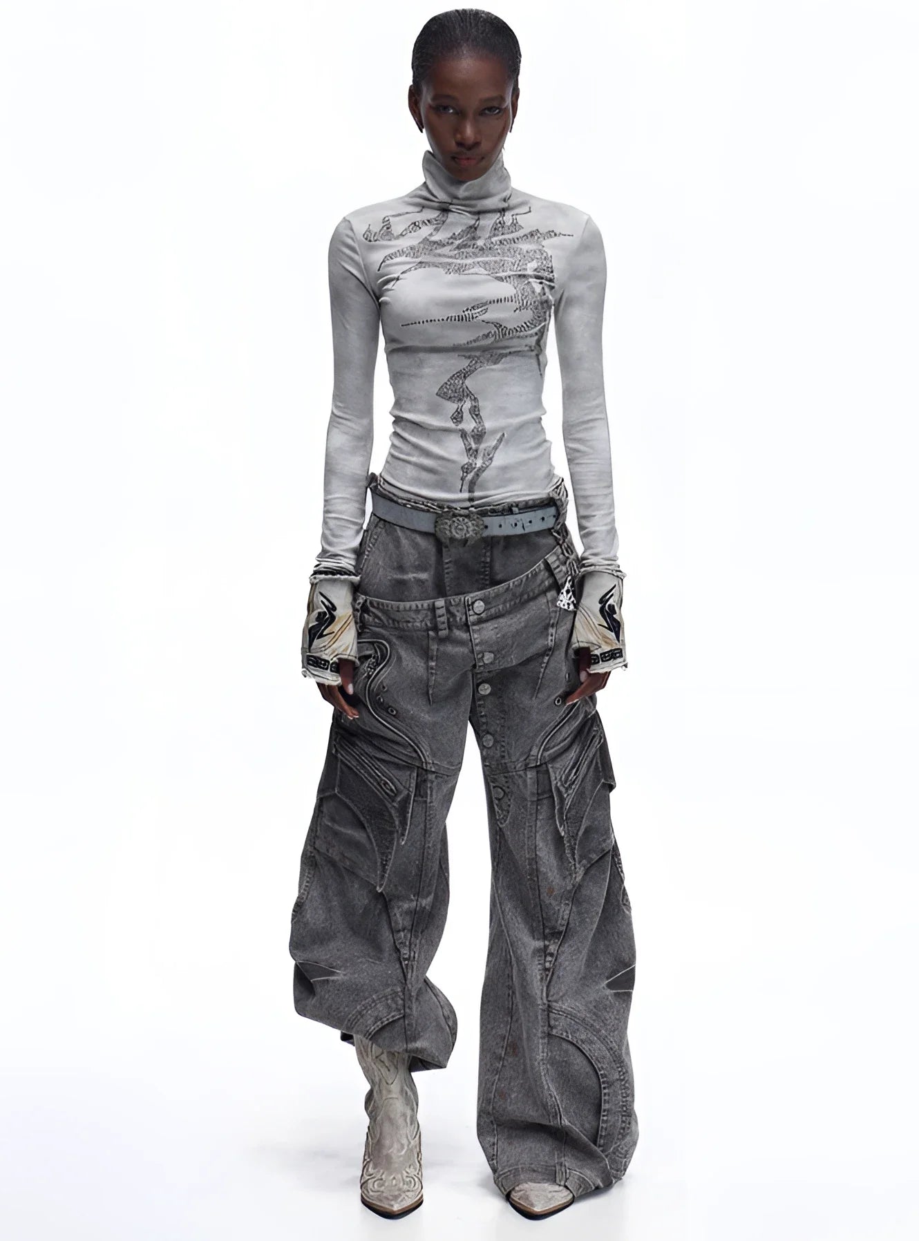 Opium Dragon Rhinestone Turtleneck Top - Fuga Studios