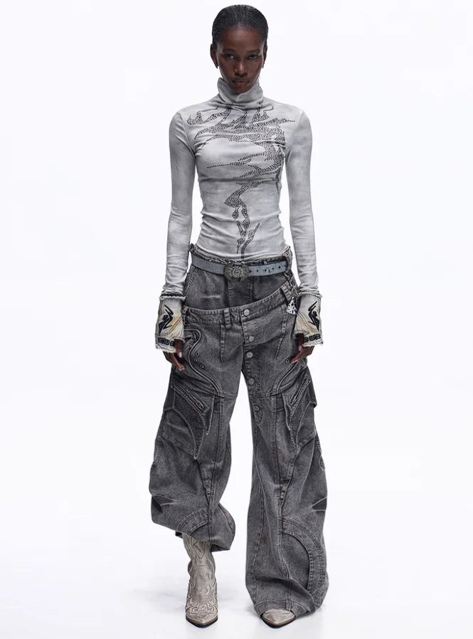 Opium Dragon Rhinestone Turtleneck Top - Fuga Studios