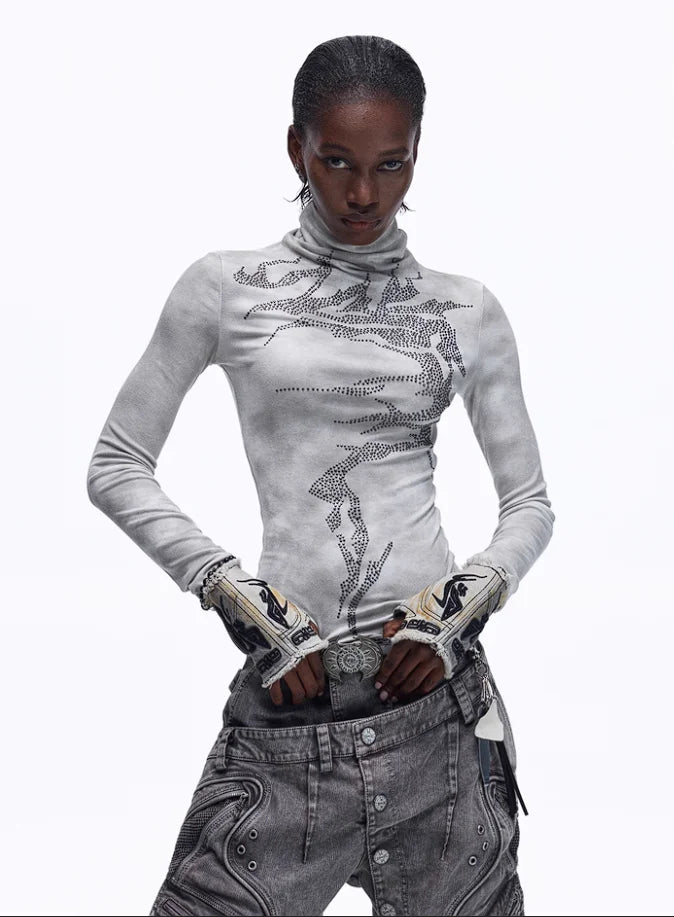 Opium Dragon Rhinestone Turtleneck Top - Fuga Studios