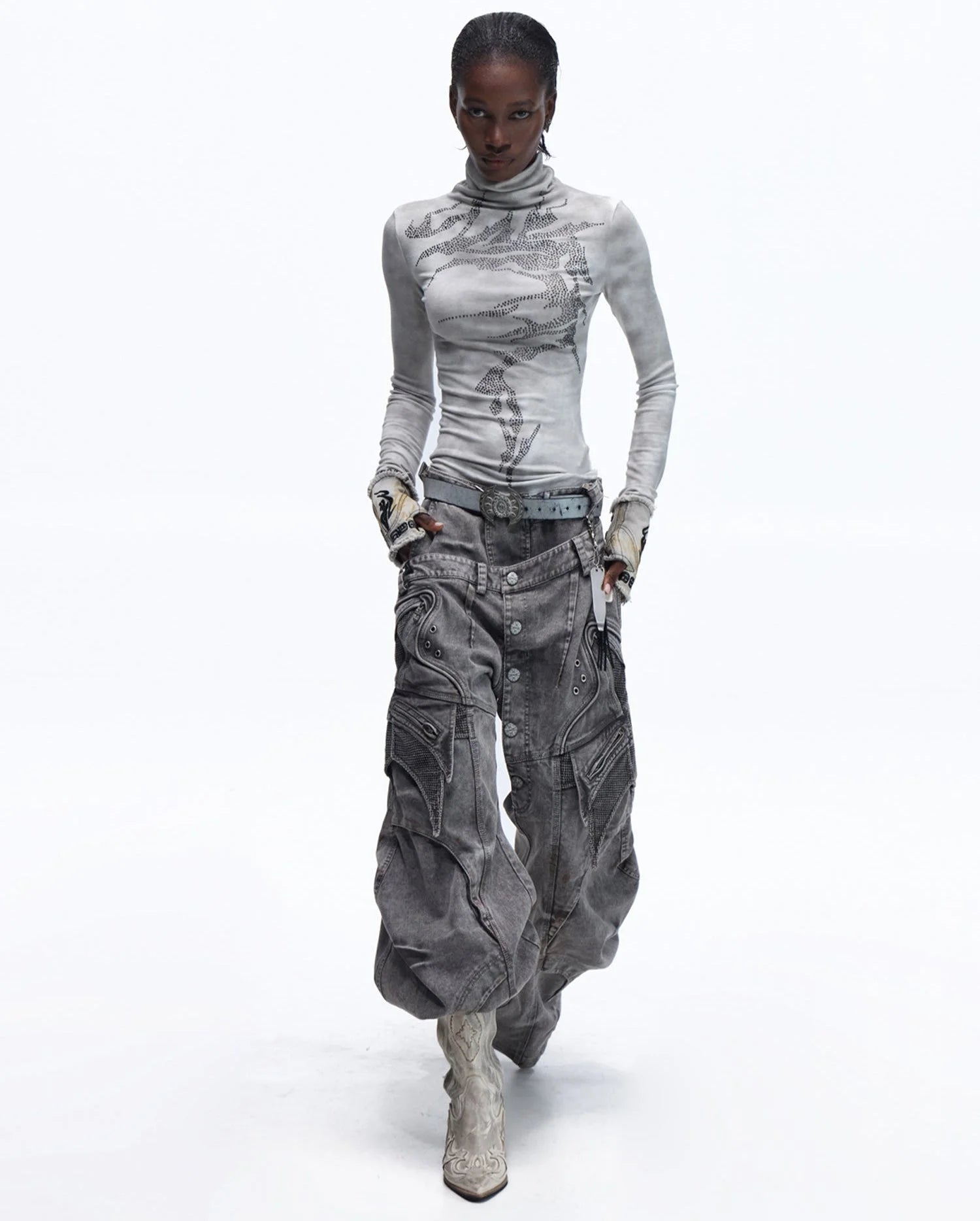 Opium Dragon Rhinestone Turtleneck Top - Fuga Studios