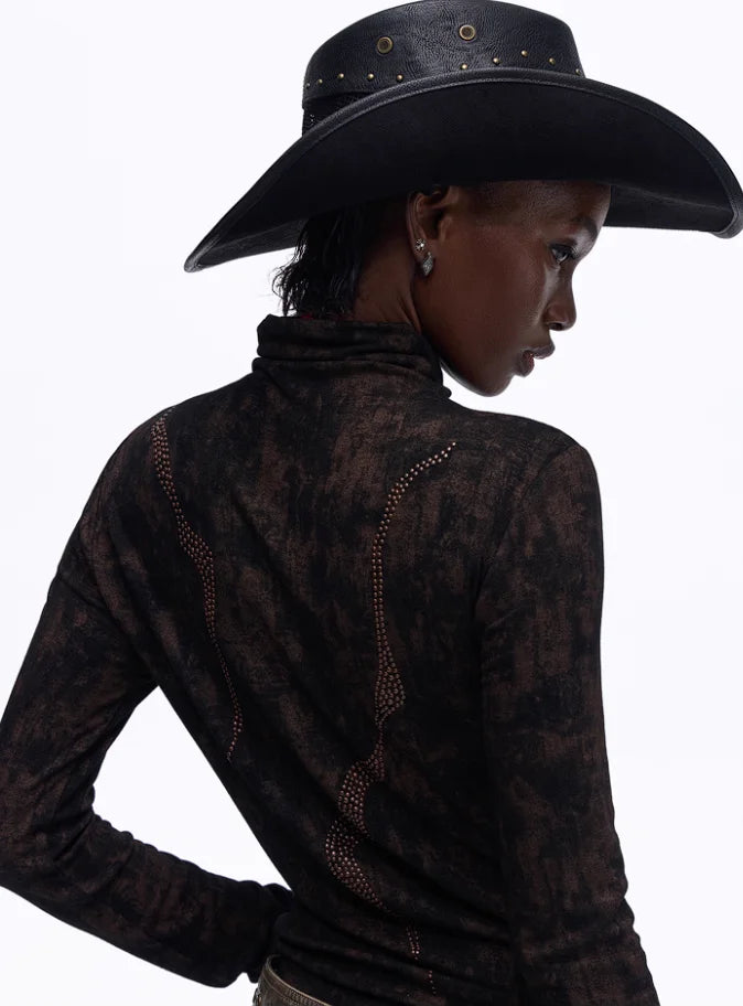 Opium Dragon Rhinestone Turtleneck Top - Fuga Studios