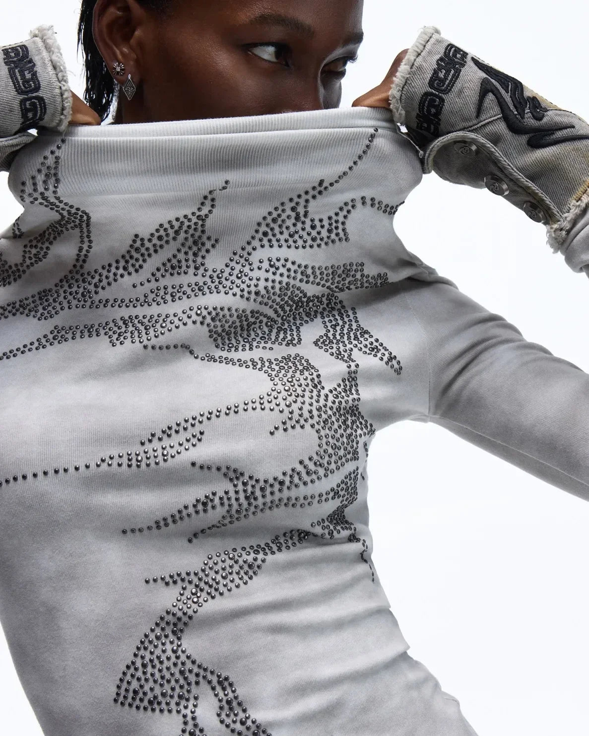 Opium Dragon Rhinestone Turtleneck Top - Fuga Studios