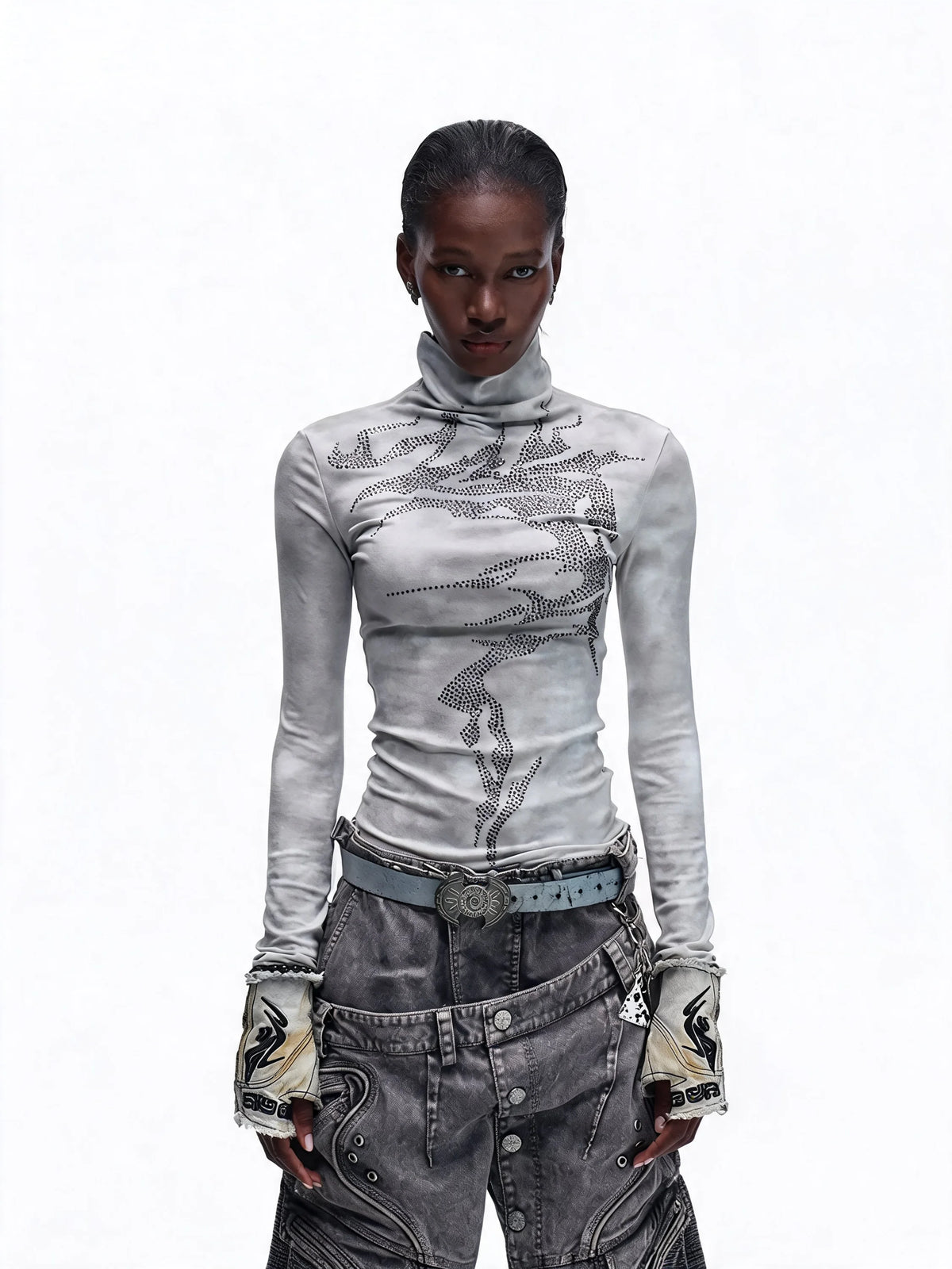 Opium Dragon Rhinestone Turtleneck Top - Fuga Studios