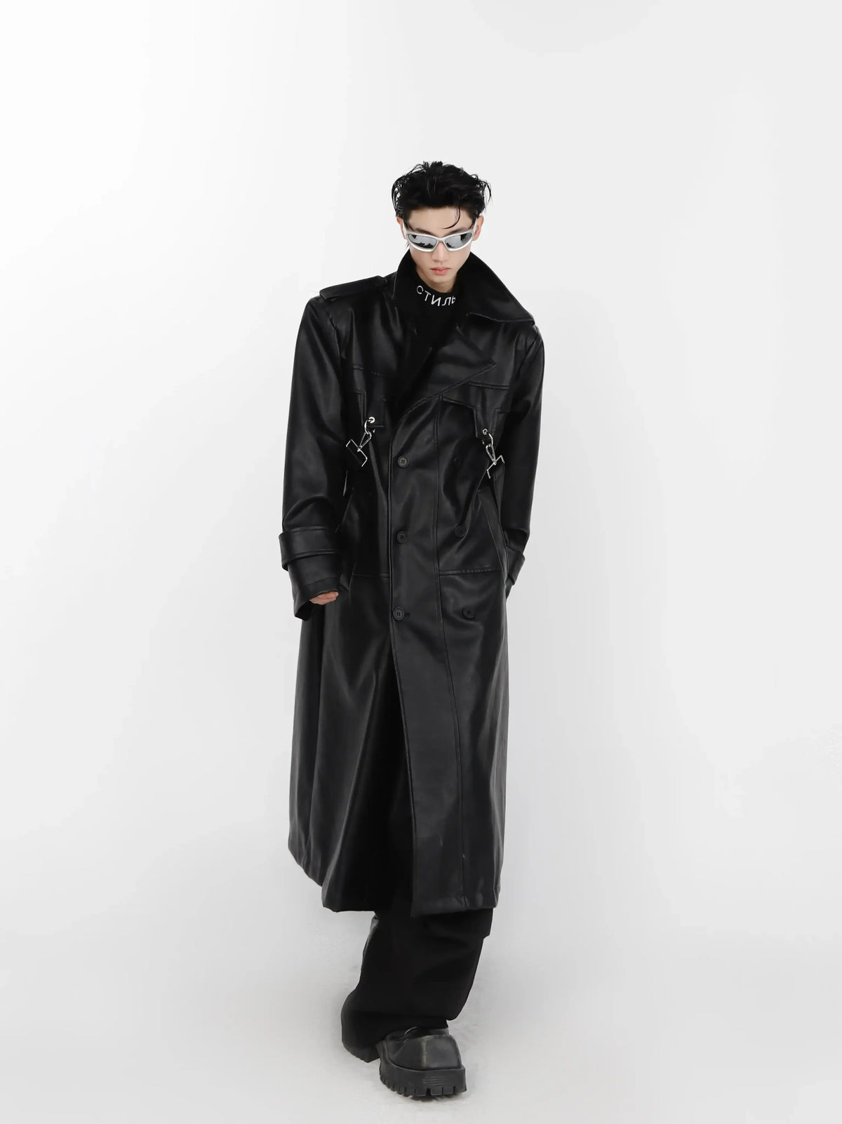 Opium Faux-Leather Coat. Floor-Length, Chains. | Fūga Studios