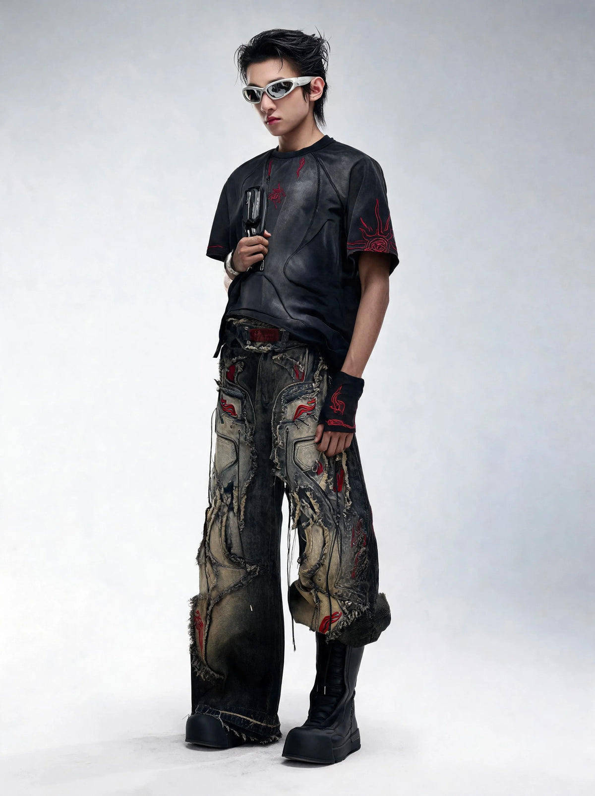 Opium Embroidered Patchwork Jeans Schwarz - Fuga Studios