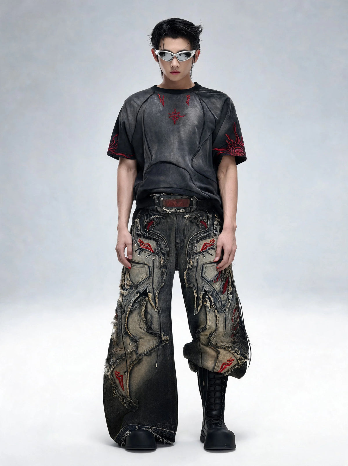 Opium Embroidered Patchwork Jeans Schwarz - Fuga Studios