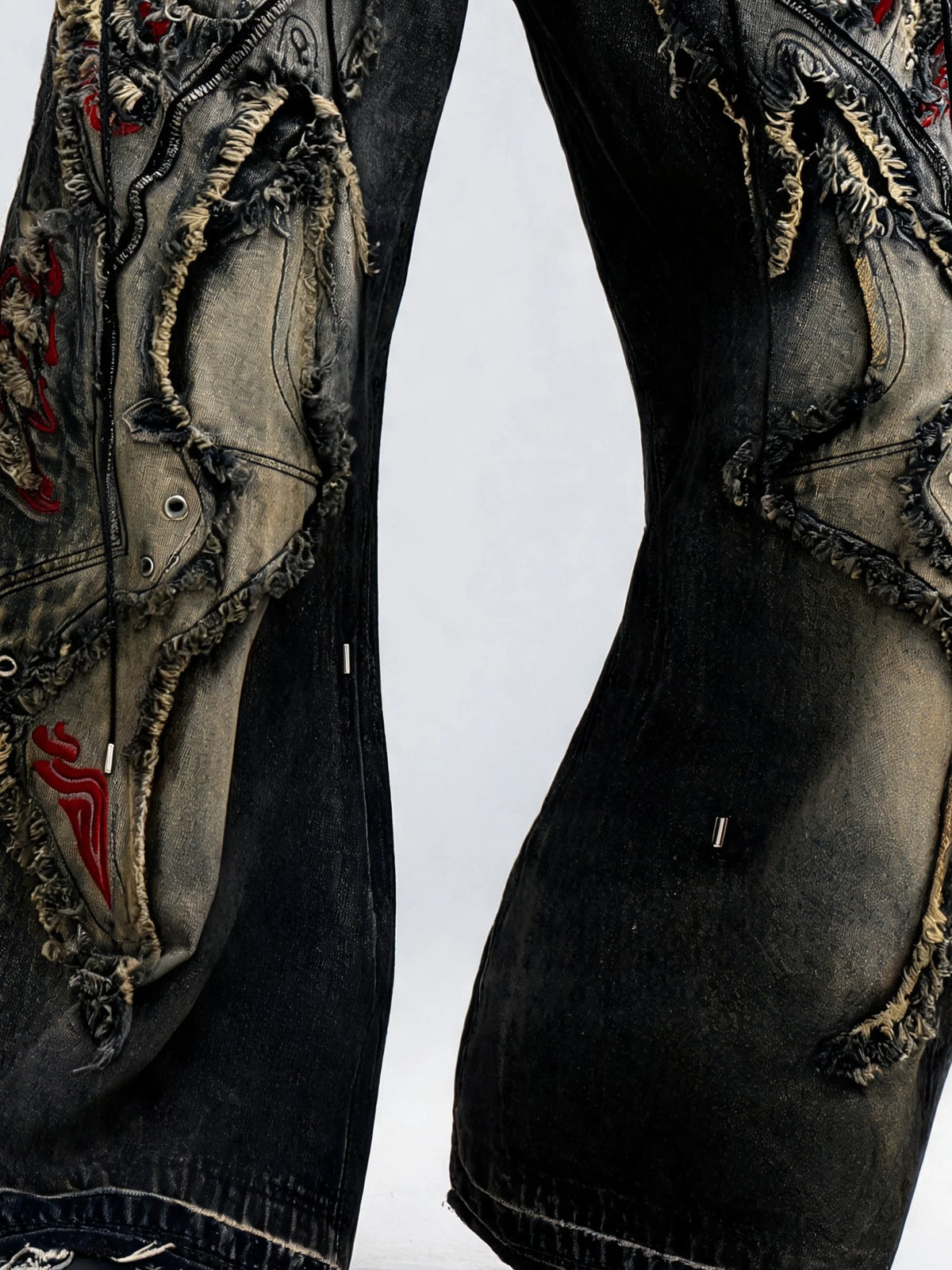 Opium Embroidered Patchwork Jeans Schwarz - Fuga Studios