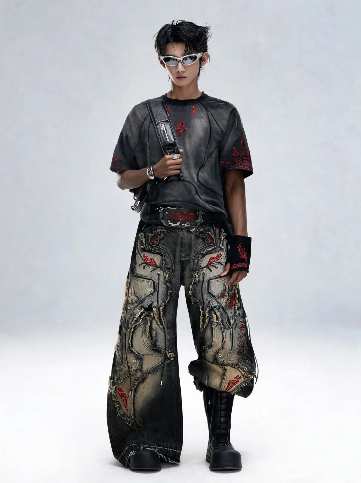 Opium Embroidered Patchwork Jeans Schwarz - Fuga Studios