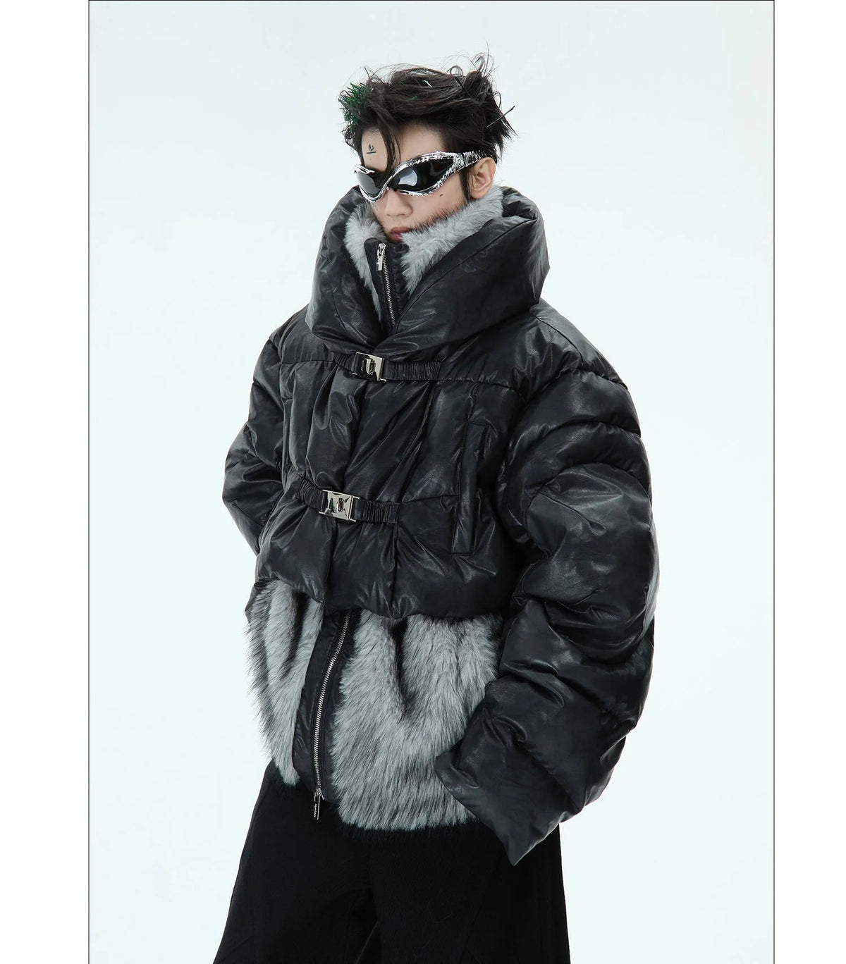 Opium frost puffer. Fur collar, buckles. | Fūga Studios