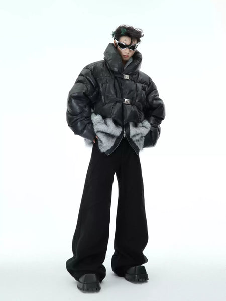 Opium frost puffer. Fur collar, buckles. | Fūga Studios