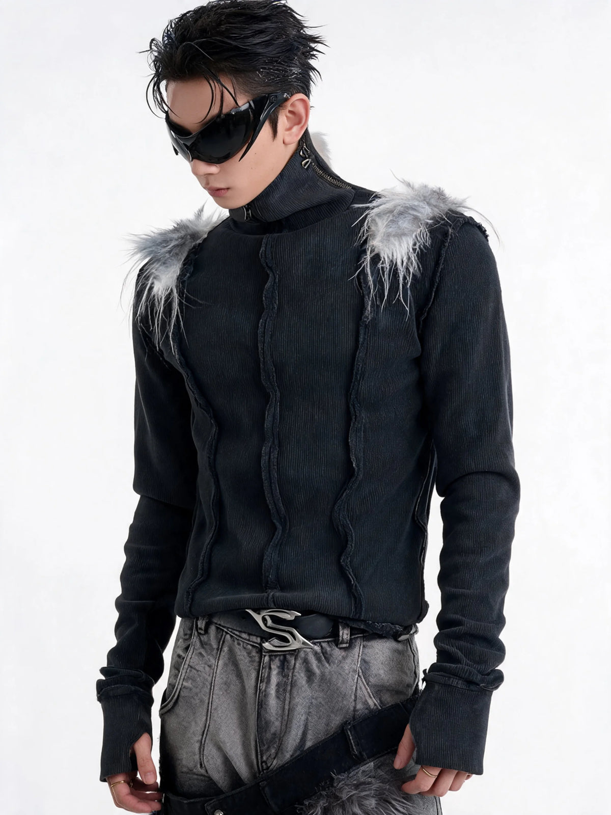 Opium Fuzzy Shoulder Sweater - Fuga Studios