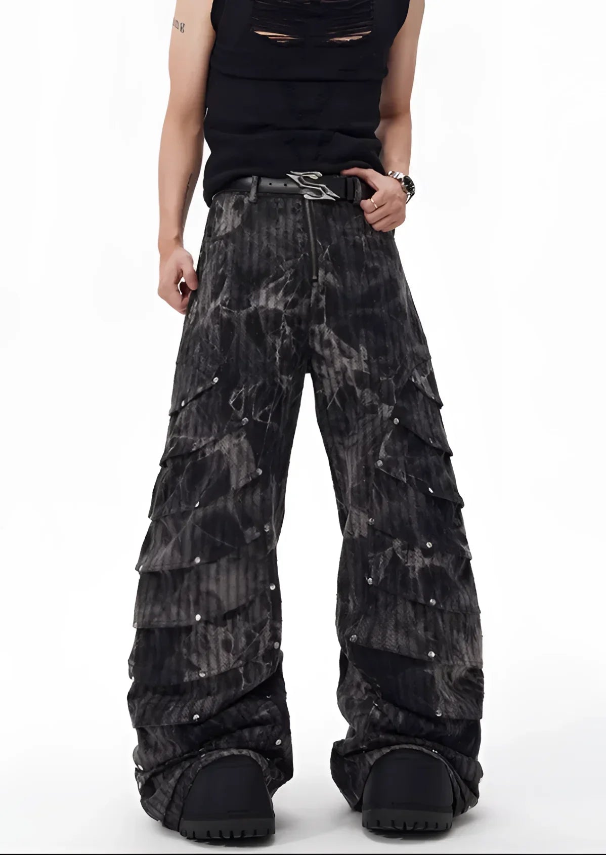 Gothic Wide-Leg Trousers. Multi-Layer, Studs. | Fūga Studios Gothic Wide-Leg Trousers. Multi-Layer, Studs. | Fūga Studios