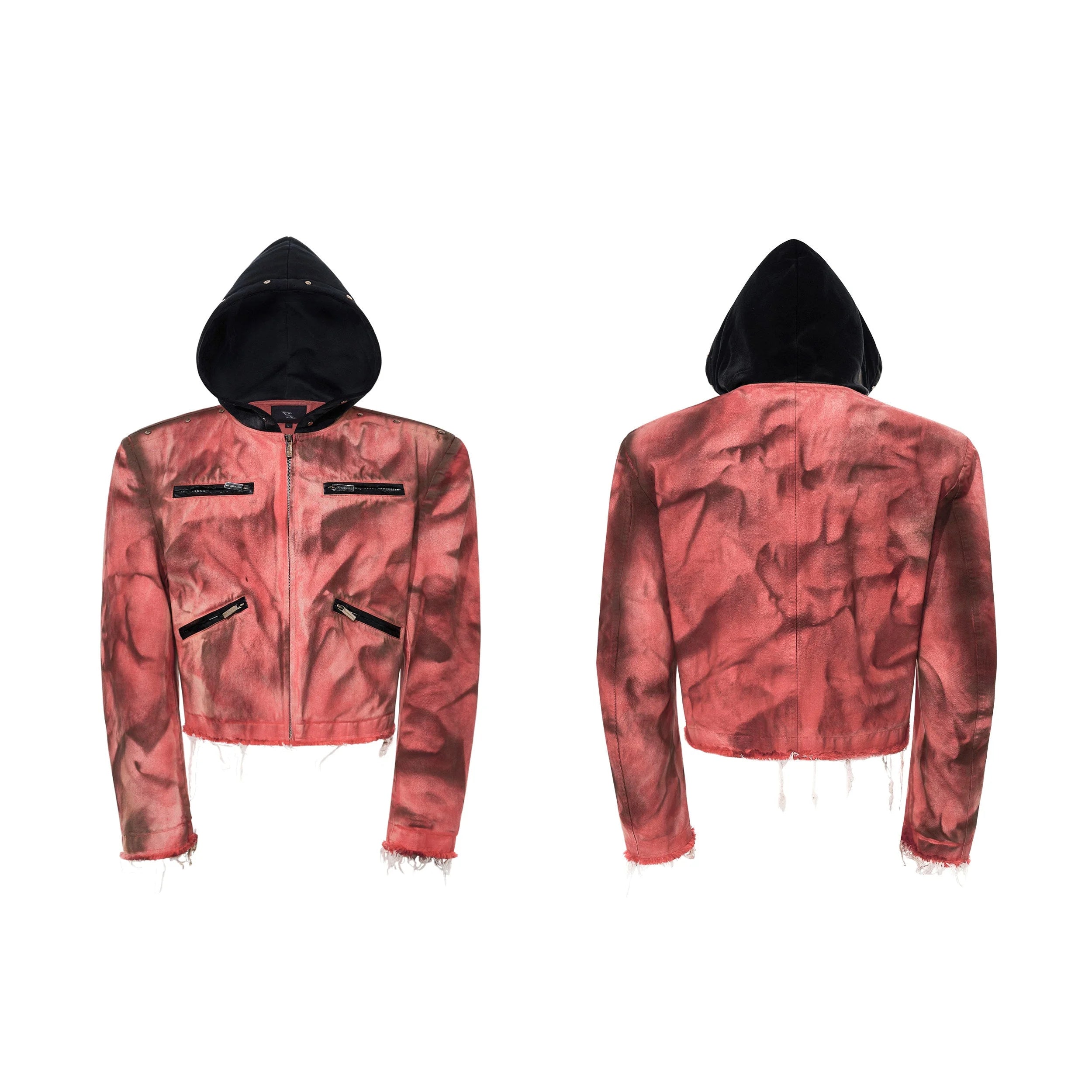 Placeholder Hand-painted Distressed Hooded Denim Jacket - Fuga Studios