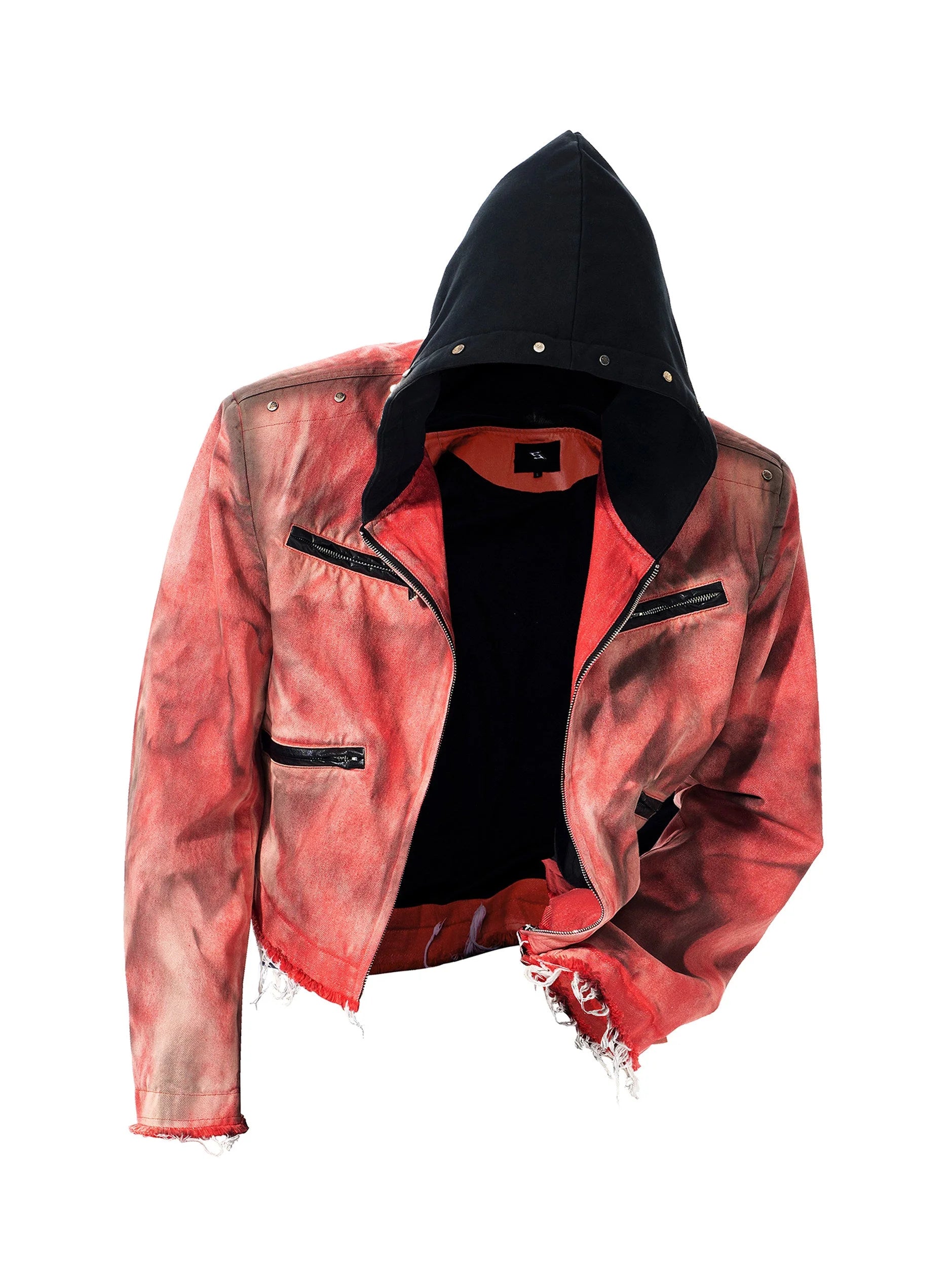 Placeholder Hand-painted Distressed Hooded Denim Jacket - Fuga Studios