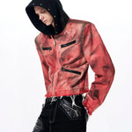 Placeholder Hand-painted Distressed Hooded Denim Jacket - Fuga Studios