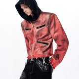 Placeholder Hand-painted Distressed Hooded Denim Jacket - Fuga Studios