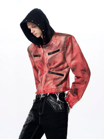 Placeholder Hand-painted Distressed Hooded Denim Jacket - Fuga Studios