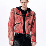 Placeholder Hand-painted Distressed Hooded Denim Jacket - Fuga Studios