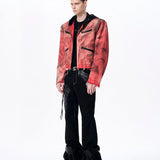 Placeholder Hand-painted Distressed Hooded Denim Jacket - Fuga Studios