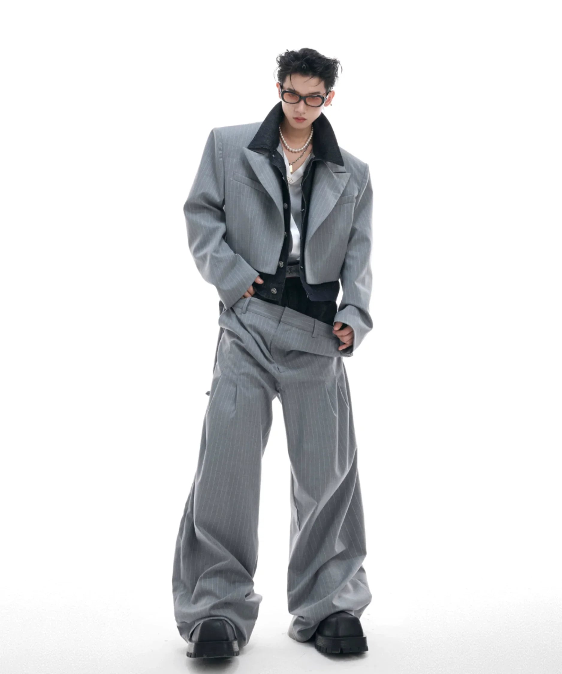 Opium Hybrid Denim-Blazer & Wide-Leg Pants Set - Fuga