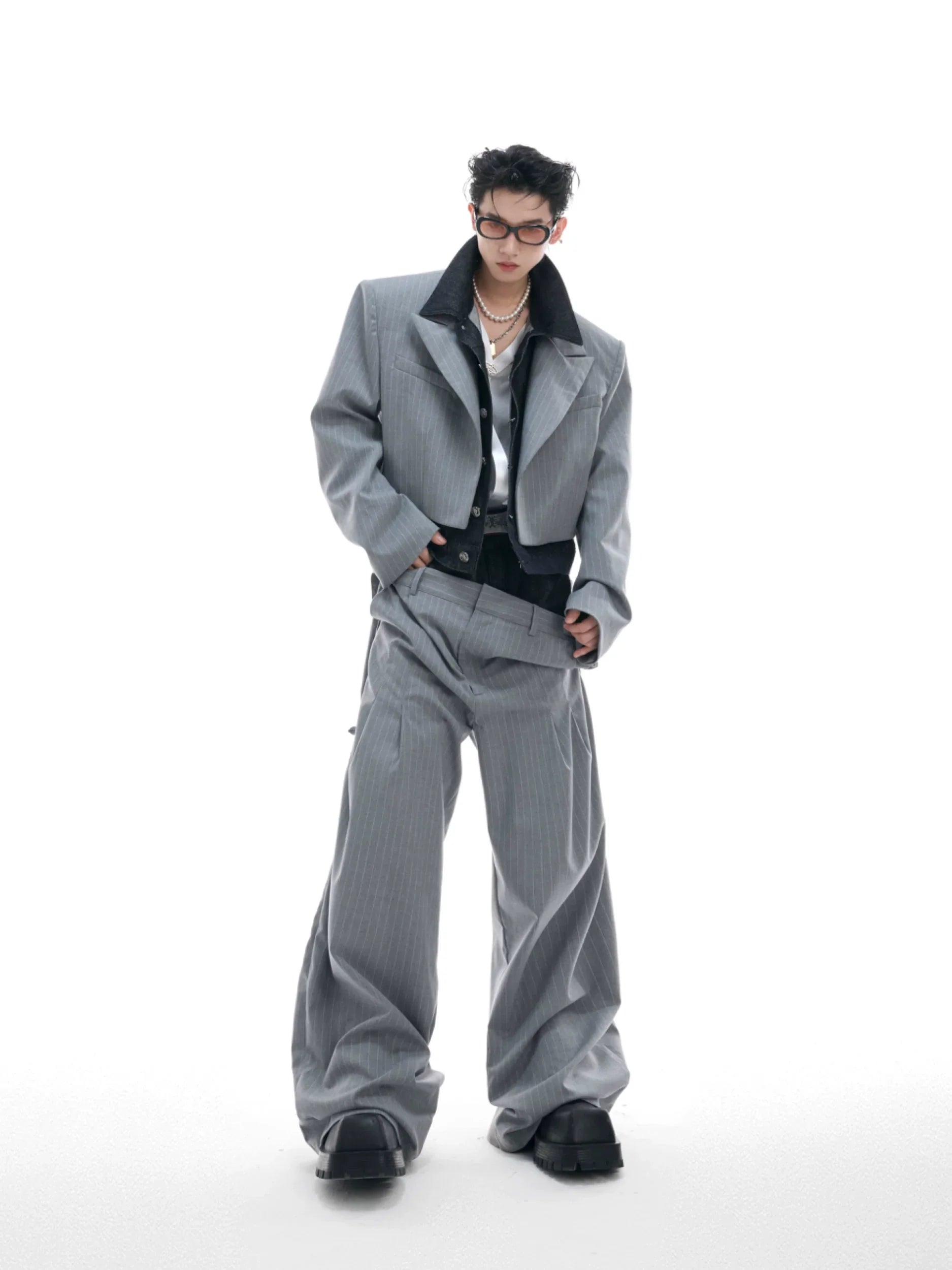 Opium Hybrid Denim-Blazer & Wide-Leg Pants Set - Fuga