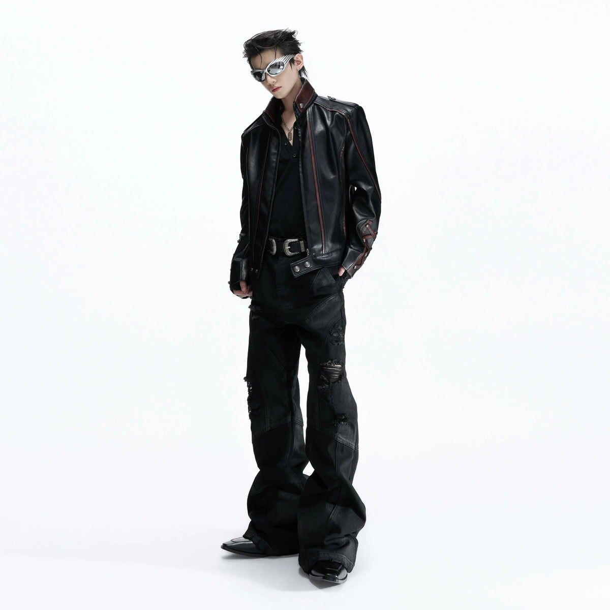 Opium Lace-Up Biker Jacket Schwarz - Fuga Studios
