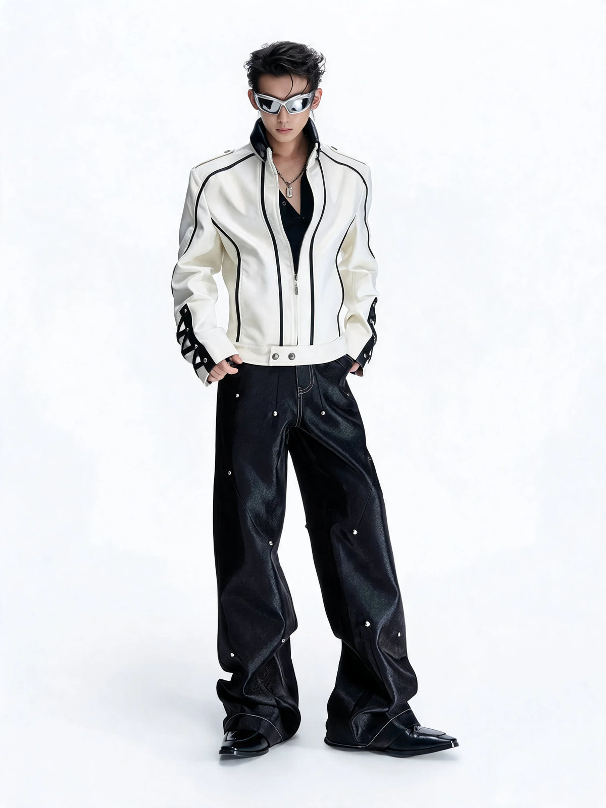 Opium Lace-Up Biker Jacket Weiß - Fuga Studios