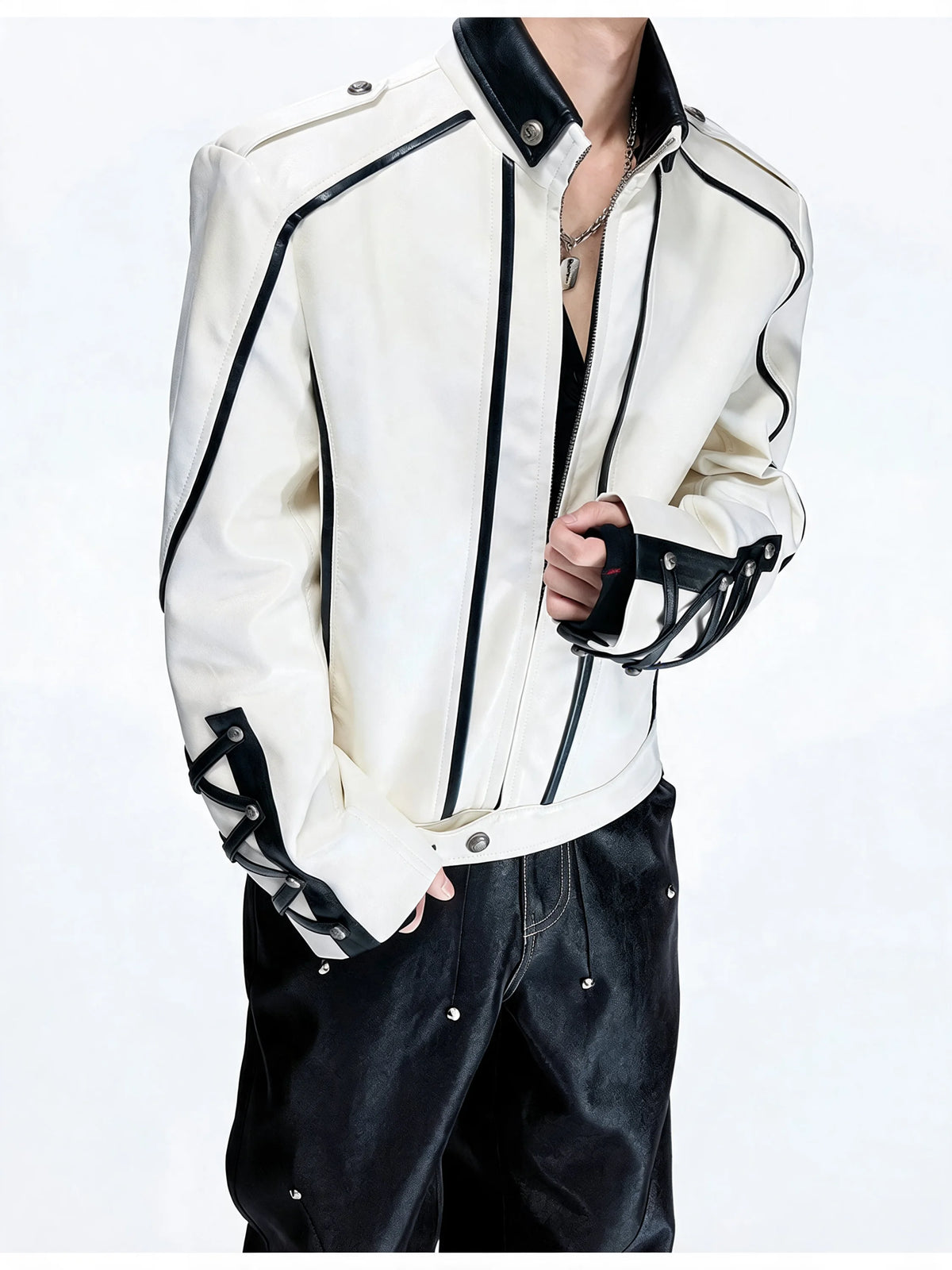 Opium Lace-Up Biker Jacket Weiß - Fuga Studios