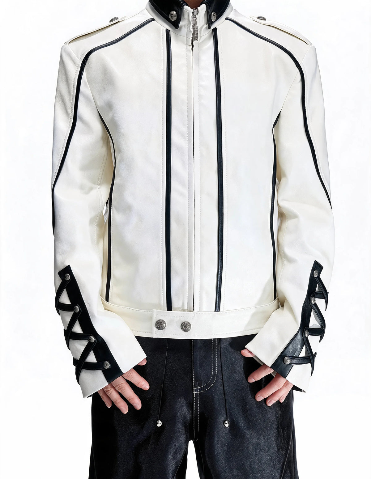 Opium Lace-Up Biker Jacket Weiß - Fuga Studios