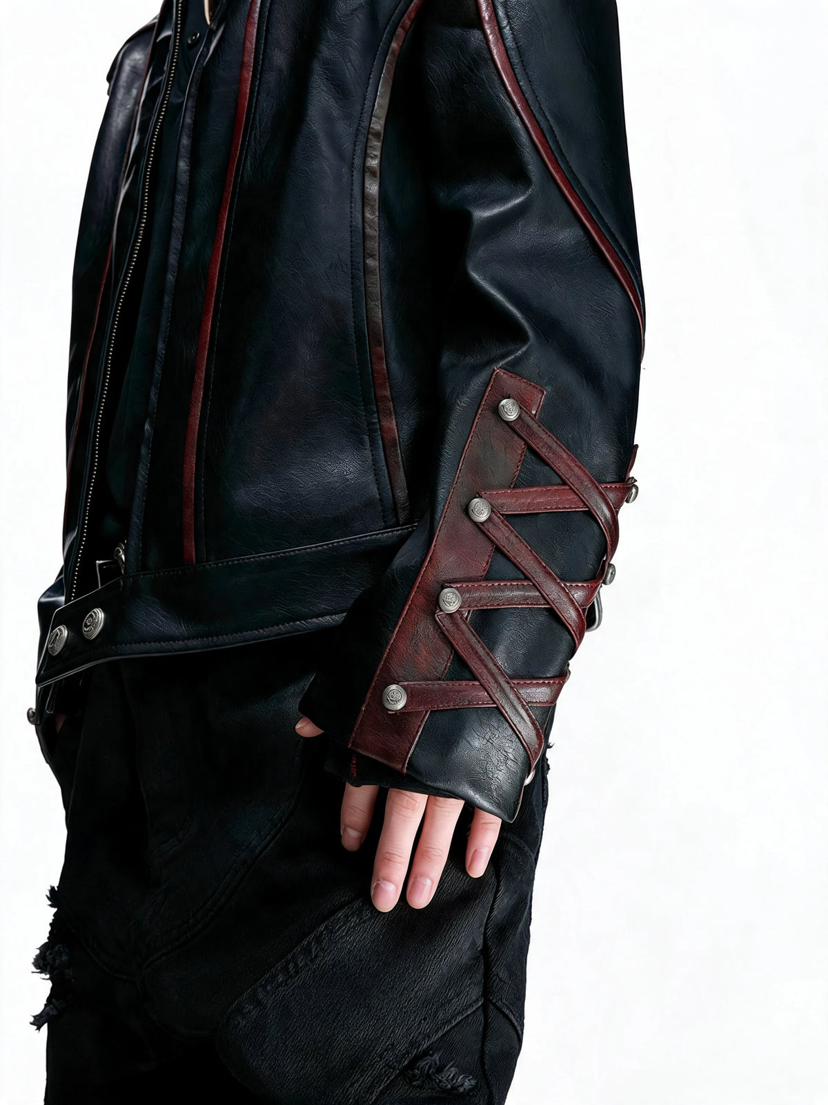 Opium Lace-Up Biker Jacket Schwarz - Fuga Studios