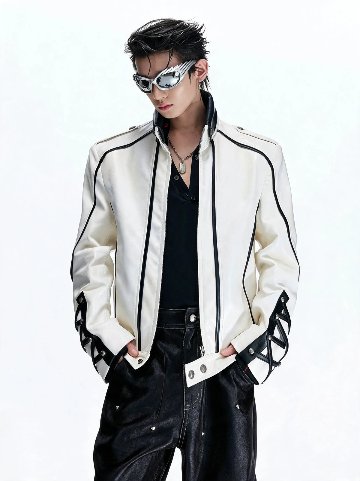 Opium Lace-Up Biker Jacket Weiß - Fuga Studios