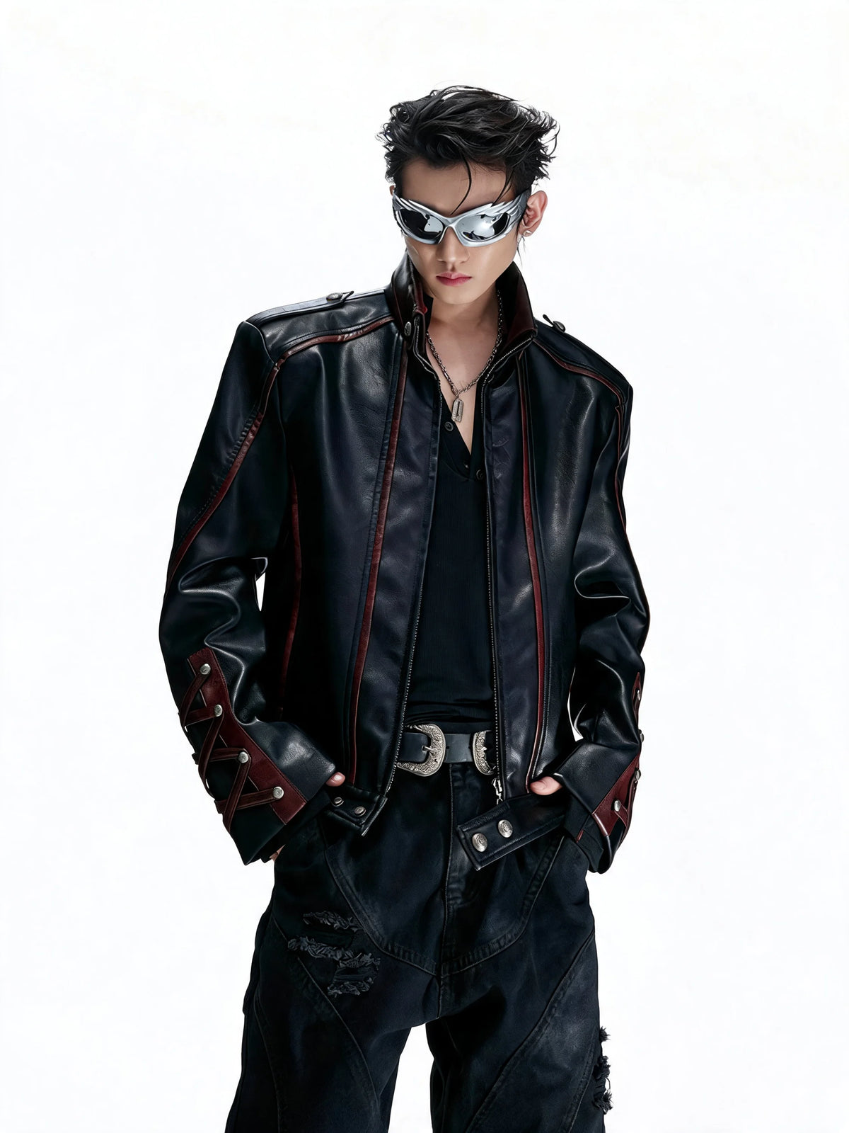 Opium Lace-Up Biker Jacket Schwarz - Fuga Studios
