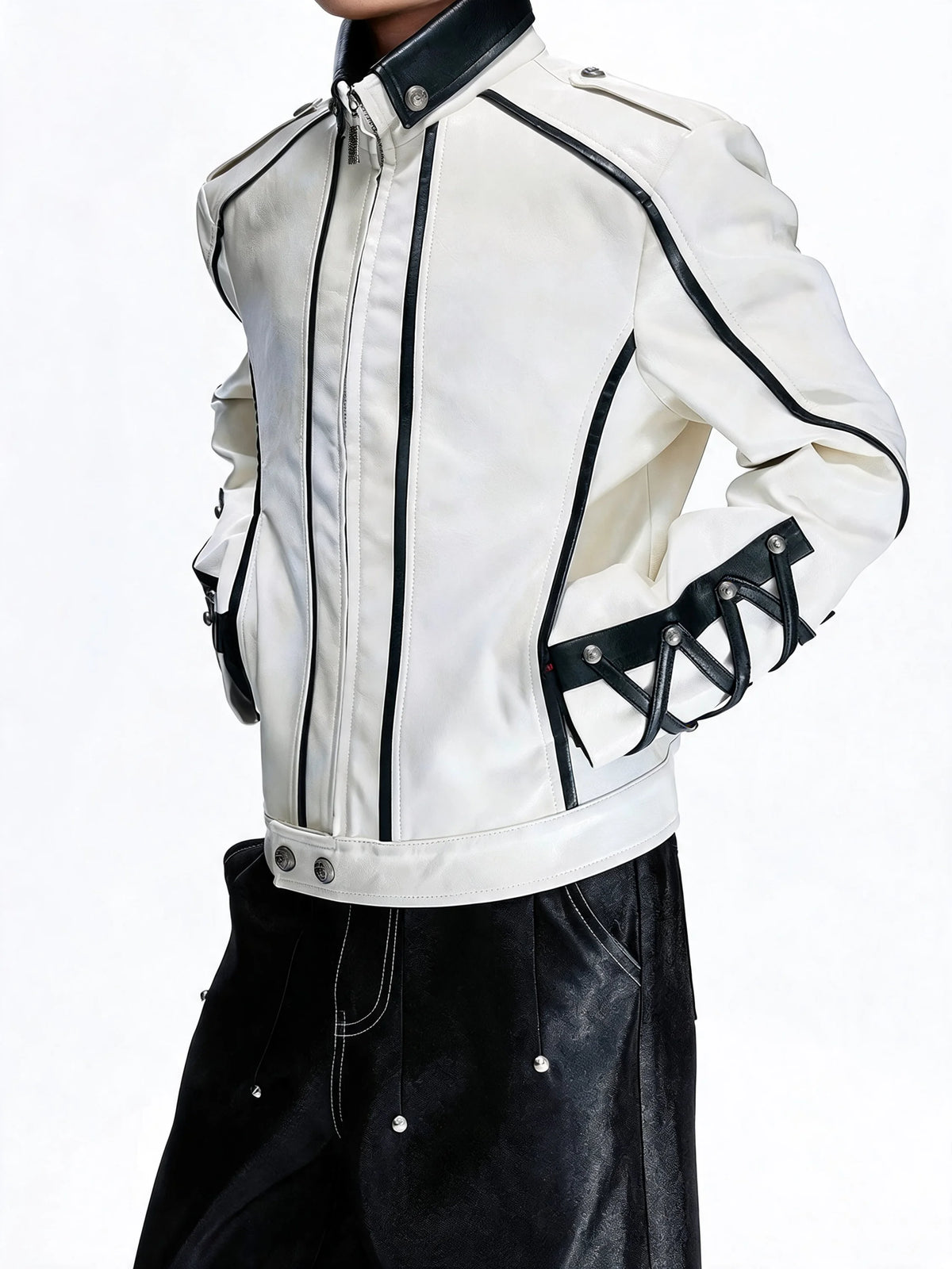 Opium Lace-Up Biker Jacket Weiß - Fuga Studios