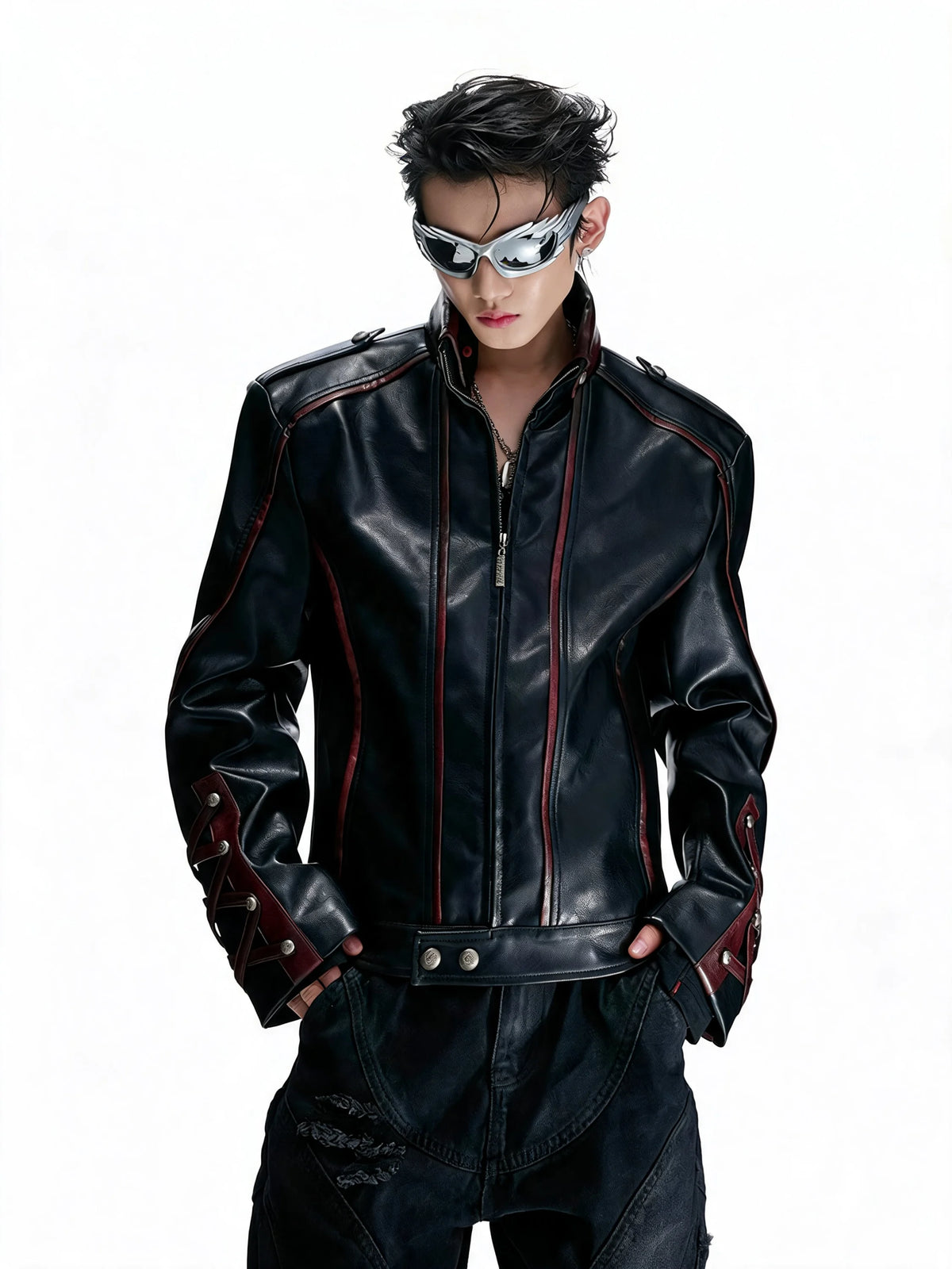 Opium Lace-Up Biker Jacket Schwarz - Fuga Studios