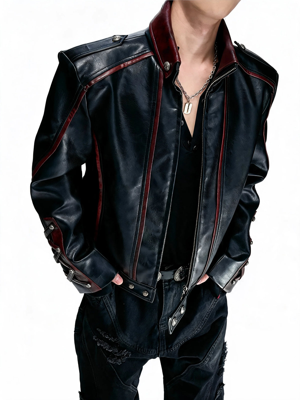 Opium Lace-Up Biker Jacket Schwarz - Fuga Studios