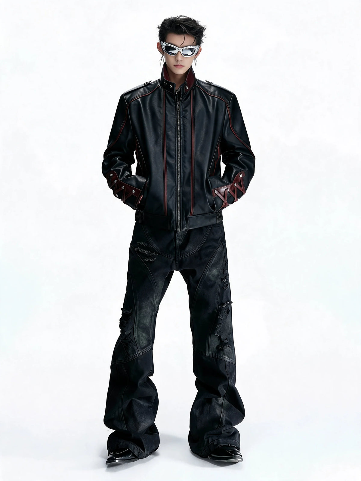 Opium Lace-Up Biker Jacket Schwarz - Fuga Studios