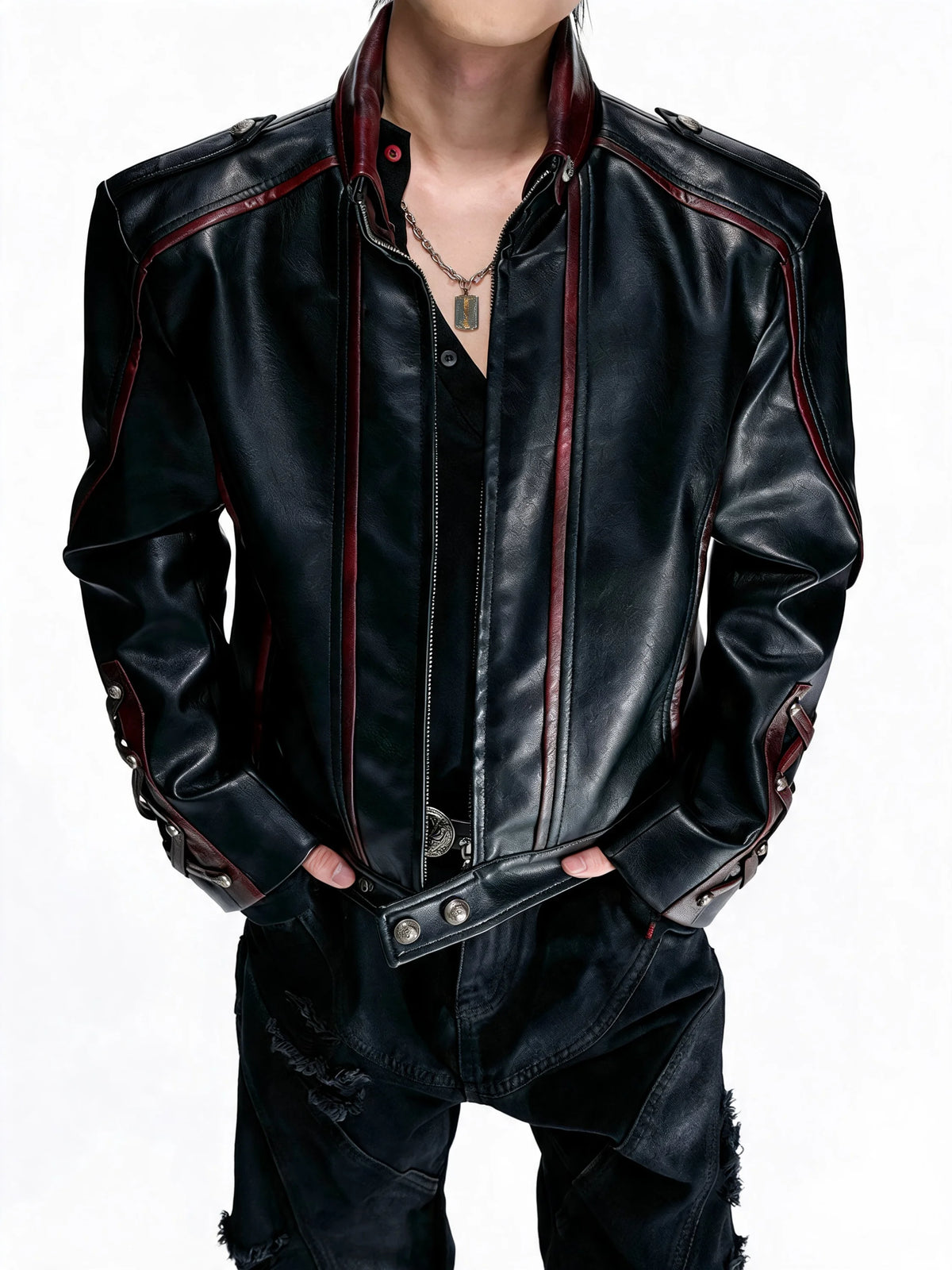 Opium Lace-Up Biker Jacket Schwarz - Fuga Studios