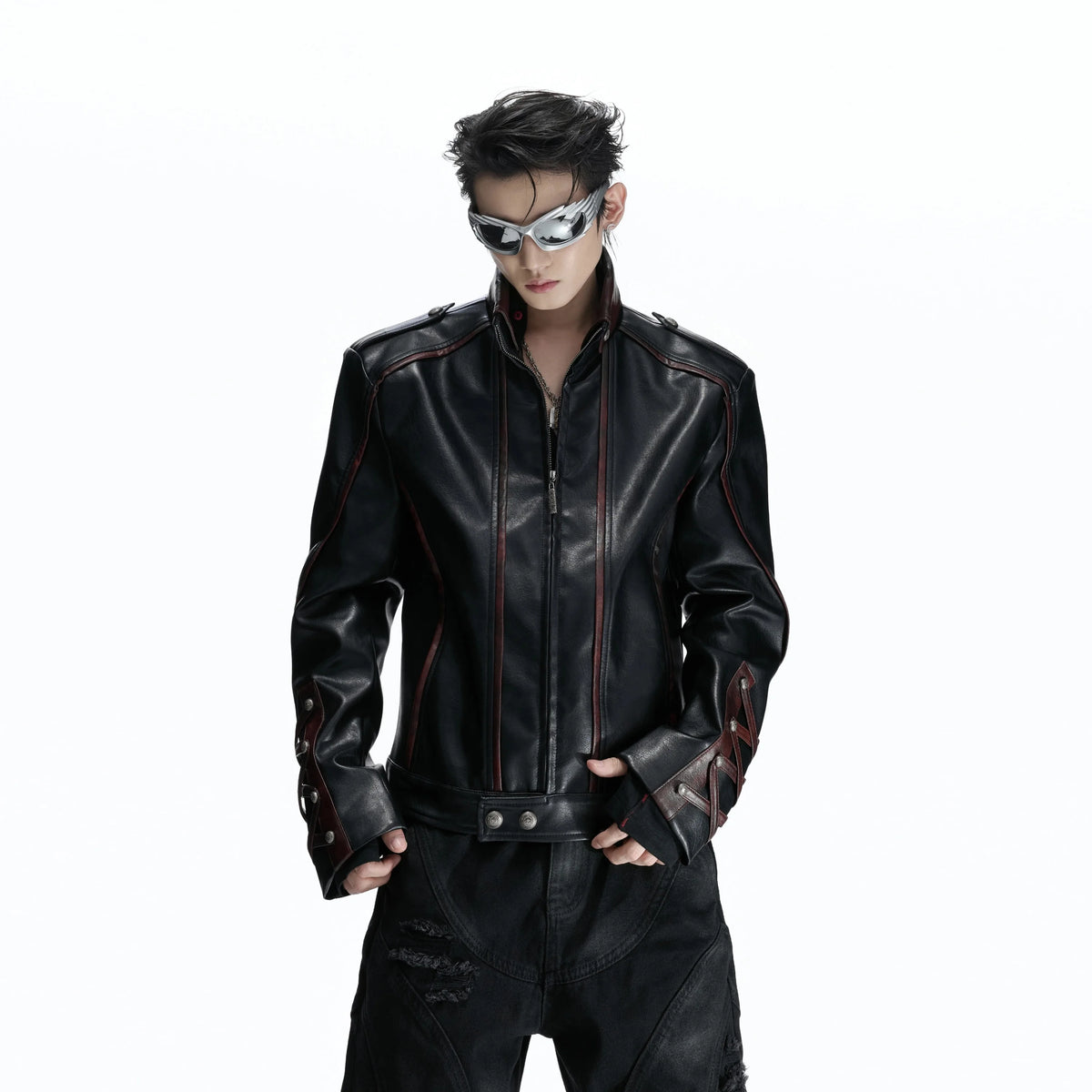 Opium Lace-Up Biker Jacket Schwarz - Fuga Studios