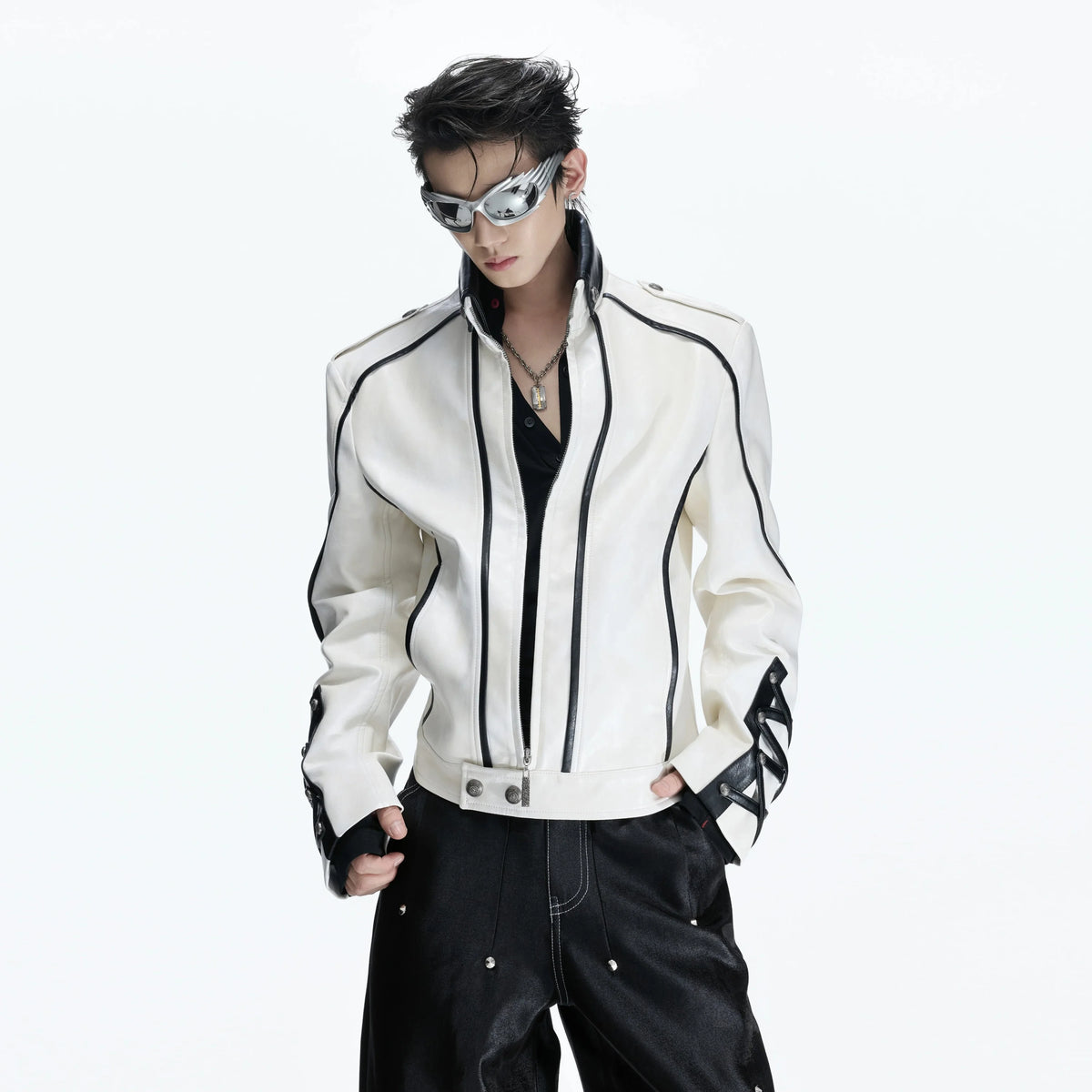 Opium Lace-Up Biker Jacket Weiß - Fuga Studios