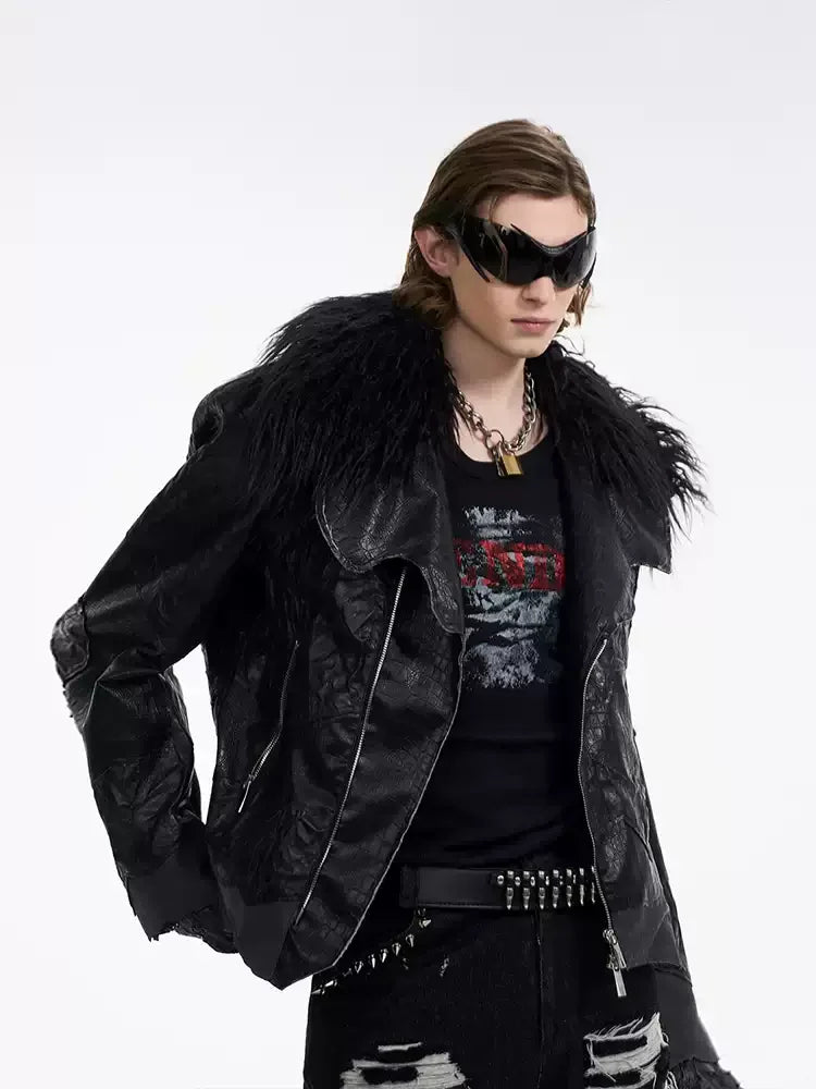 Opium Leather Fur Collar Jacket - Fuga Studios