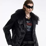 Opium Leather Fur Collar Jacket - Fuga Studios