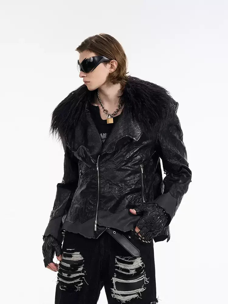 Opium Leather Fur Collar Jacket - Fuga Studios