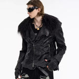 Opium Leather Fur Collar Jacket - Fuga Studios