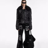 Opium Leather Fur Collar Jacket - Fuga Studios