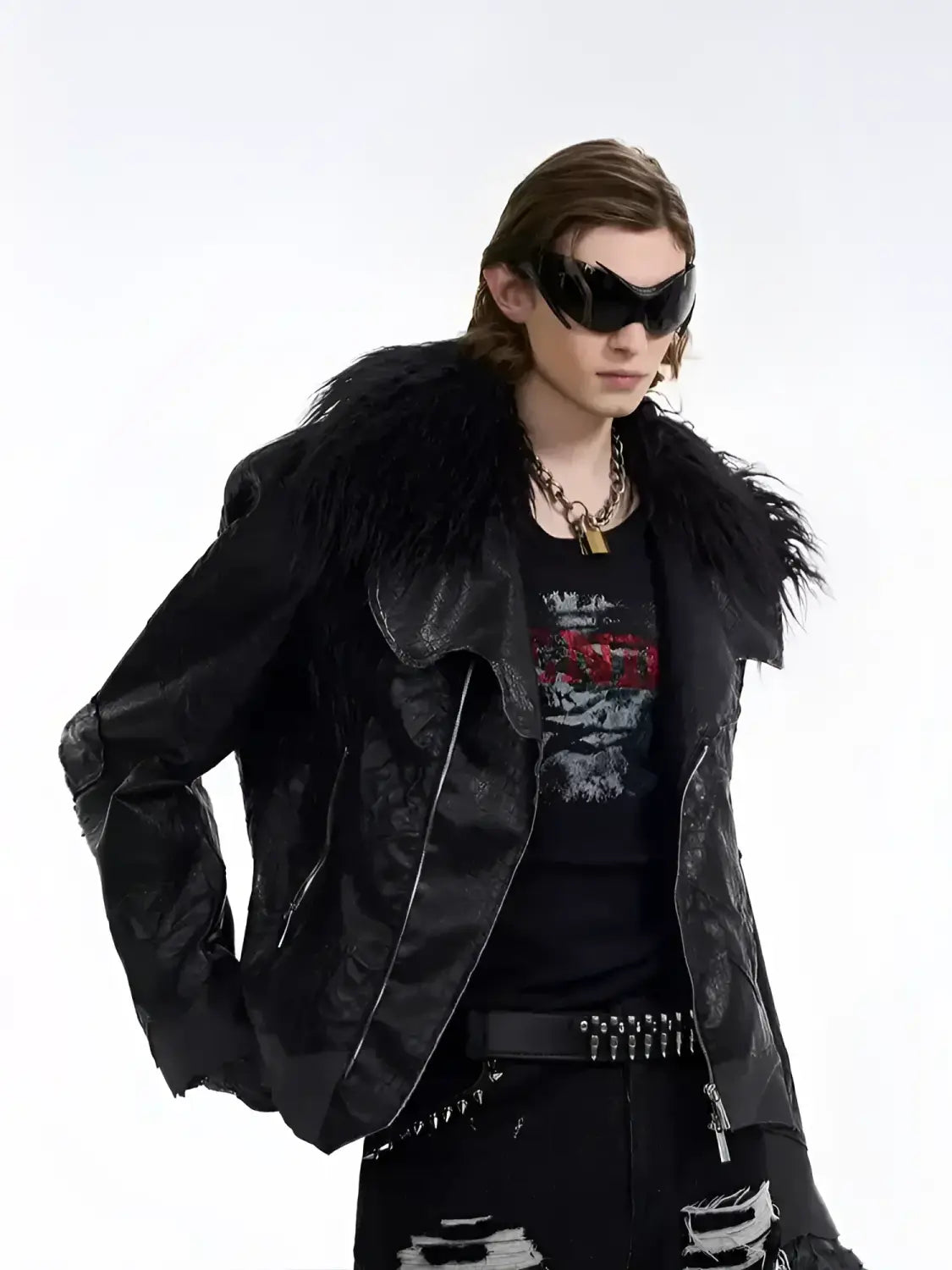 Opium 가죽 모피 칼라 재킷